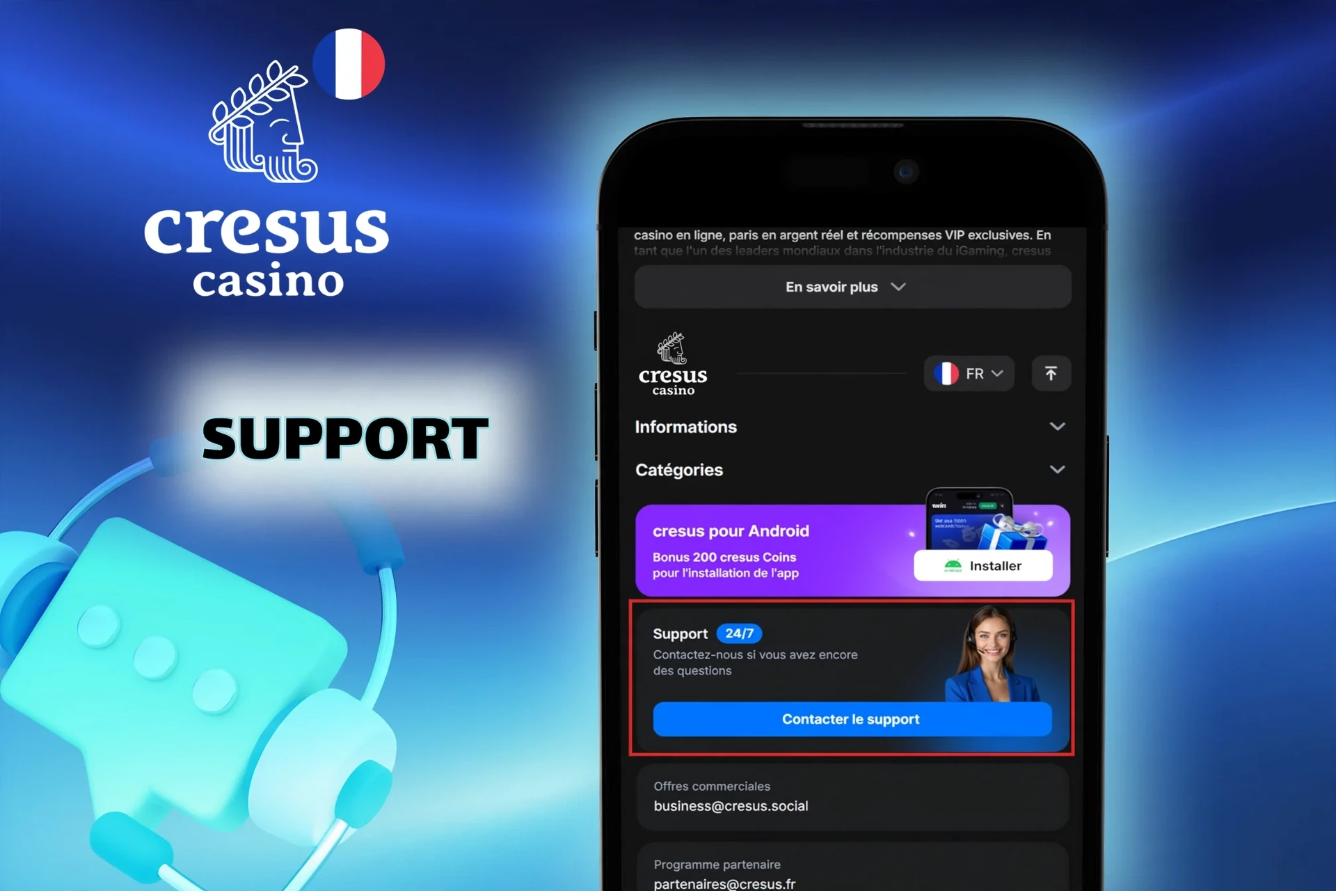 Assistance client Cresus Casino — chat en direct, e‑mail et aide pour résoudre les problèmes.