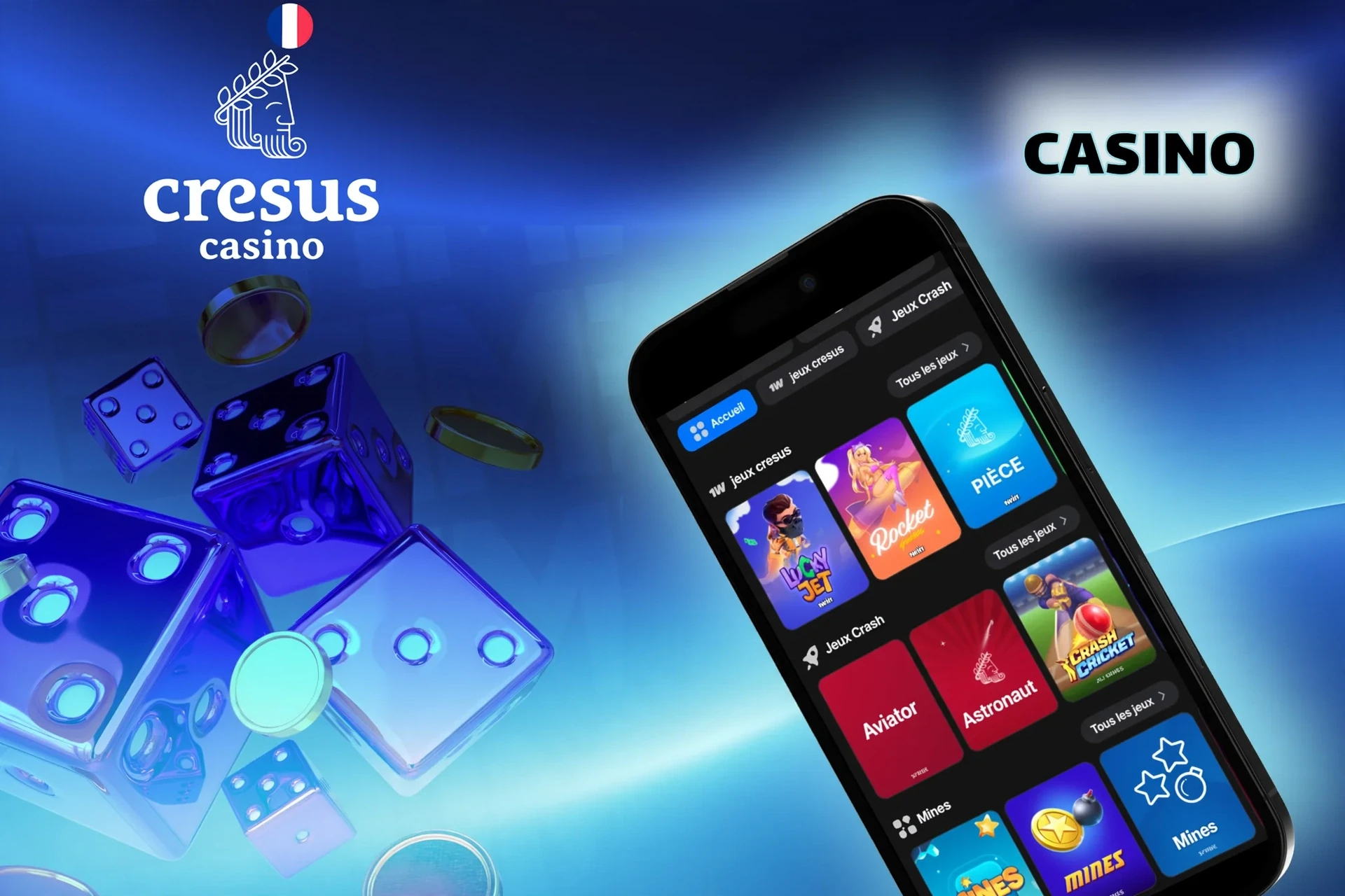 Section du Cresus Casino présentant des machines à sous populaires et des jeux de table des meilleurs fournisseurs.