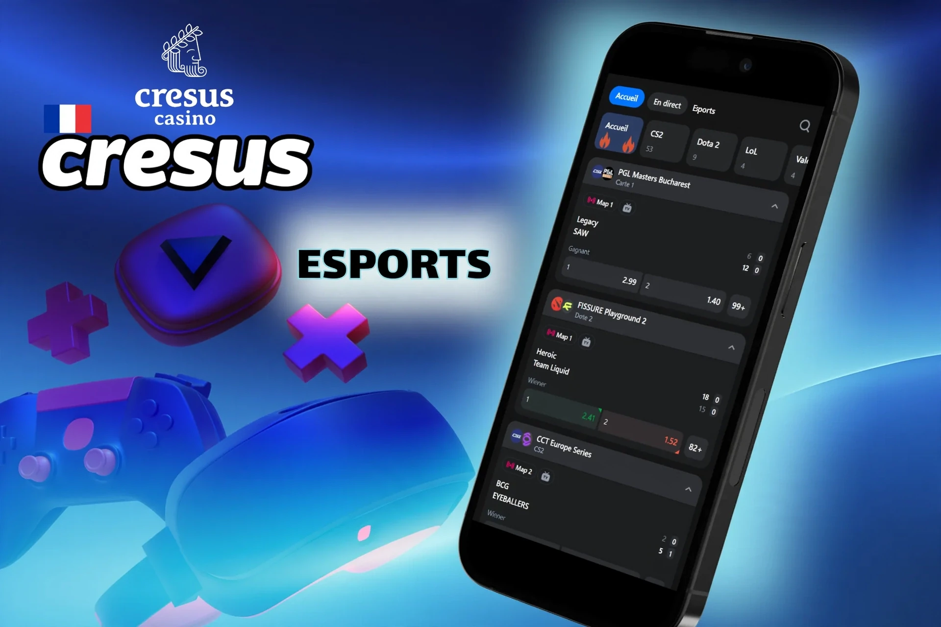 Disciplines et tournois esports disponibles pour parier sur la plateforme Cresus Casino.